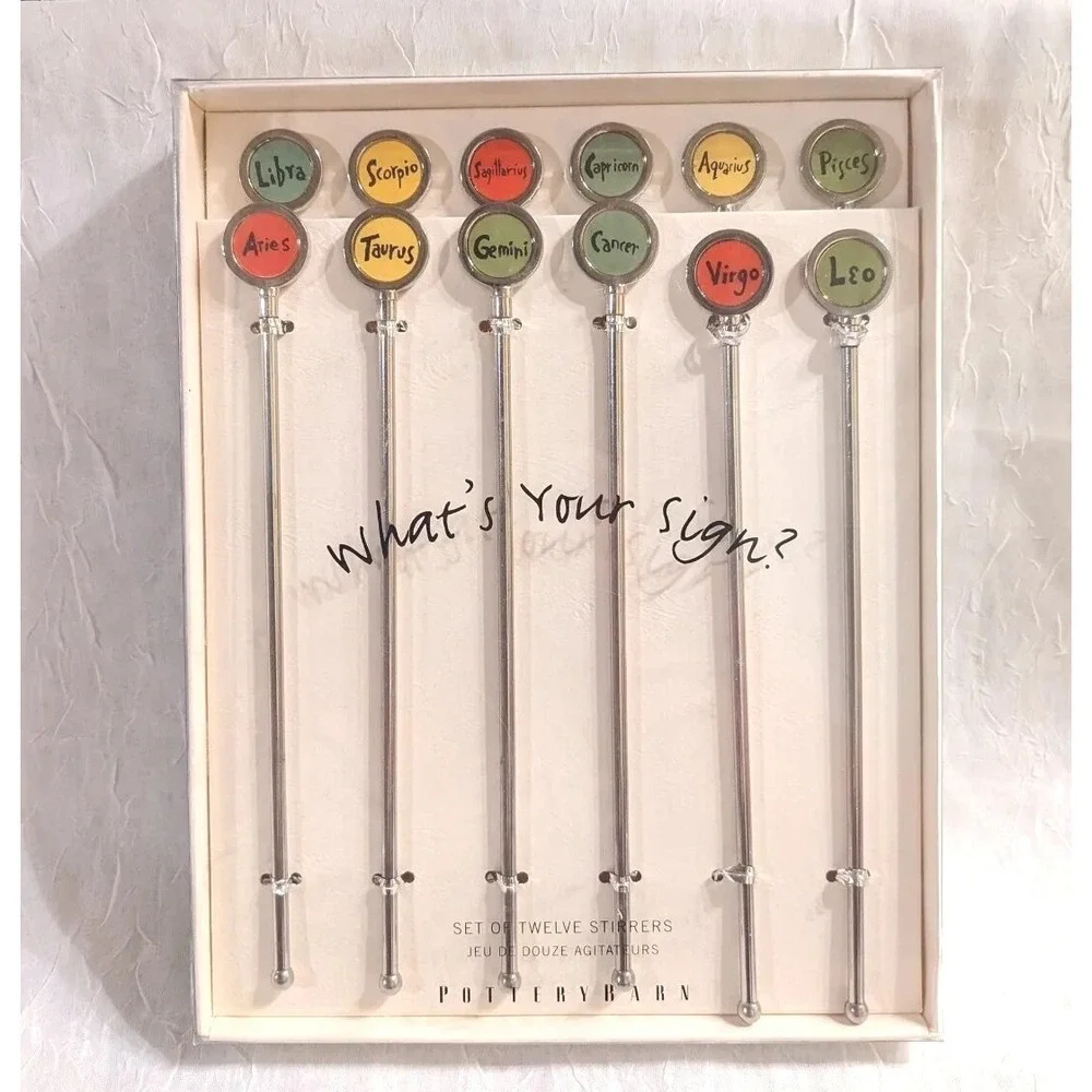 New Pottery Barn Zodiac Swizzle Sticks Astrology Set Cocktail Stirrers Horoscope